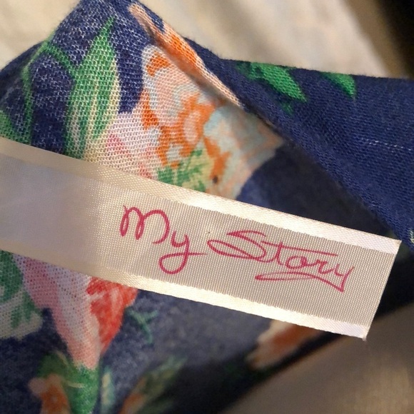 Long blue flowery wrap around cardigan - Picture 4 of 5